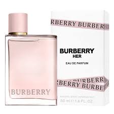 Burberry Her Eau de Parfum bottle and packaging on a white background