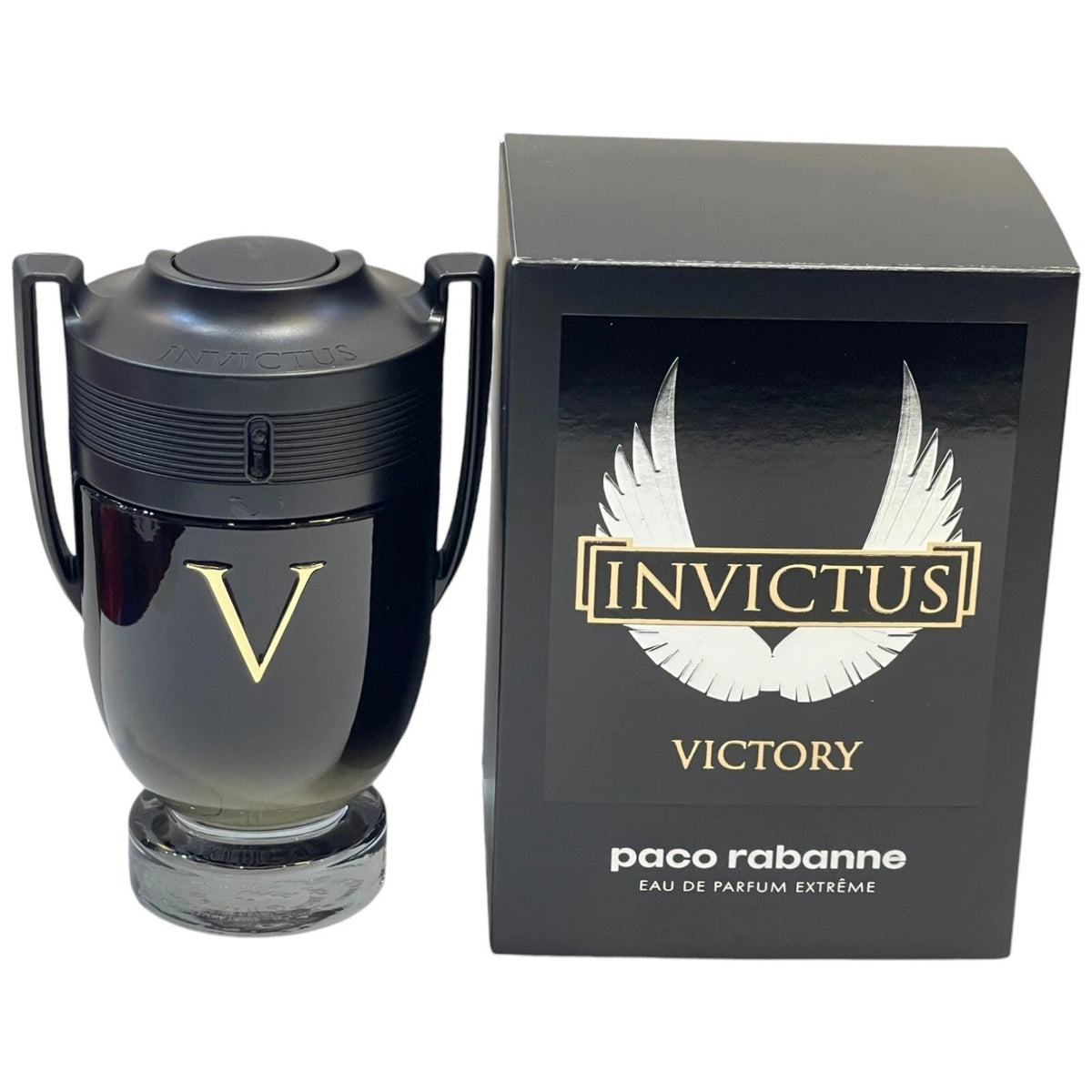 Paco Rabanne Invictus Victory perfume bottle and packaging on a white background