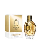 Rabanne Million Gold perfume bottle and packaging on a white background