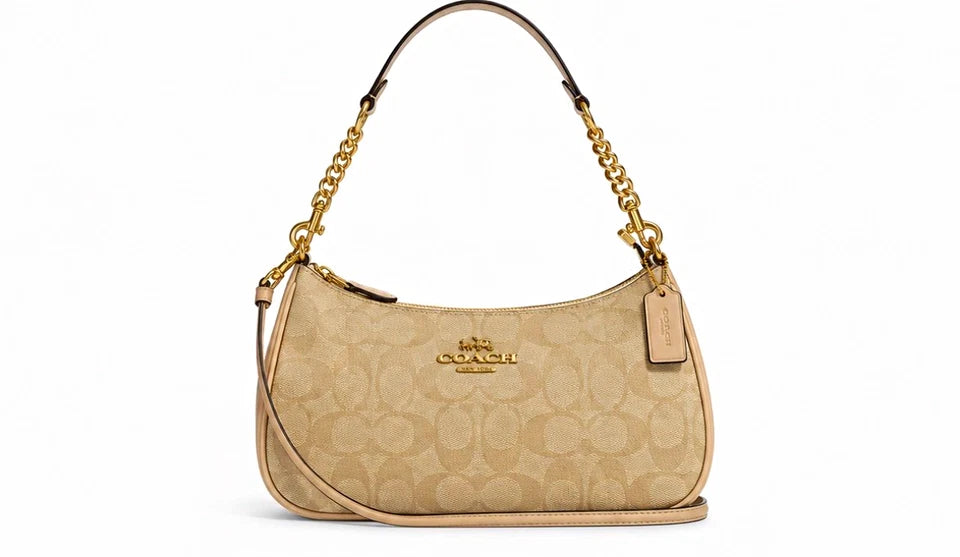 Coach-Style Signature Canvas Shoulder Bag with Chain Strap – Women’s Designer Handbag